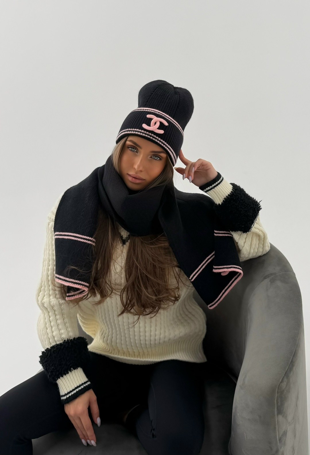 шапка chanel,шапка шанель,шарф chanel,шапка chanel pre-owned для женщин,chanel черная кашемировая шапка для женщин