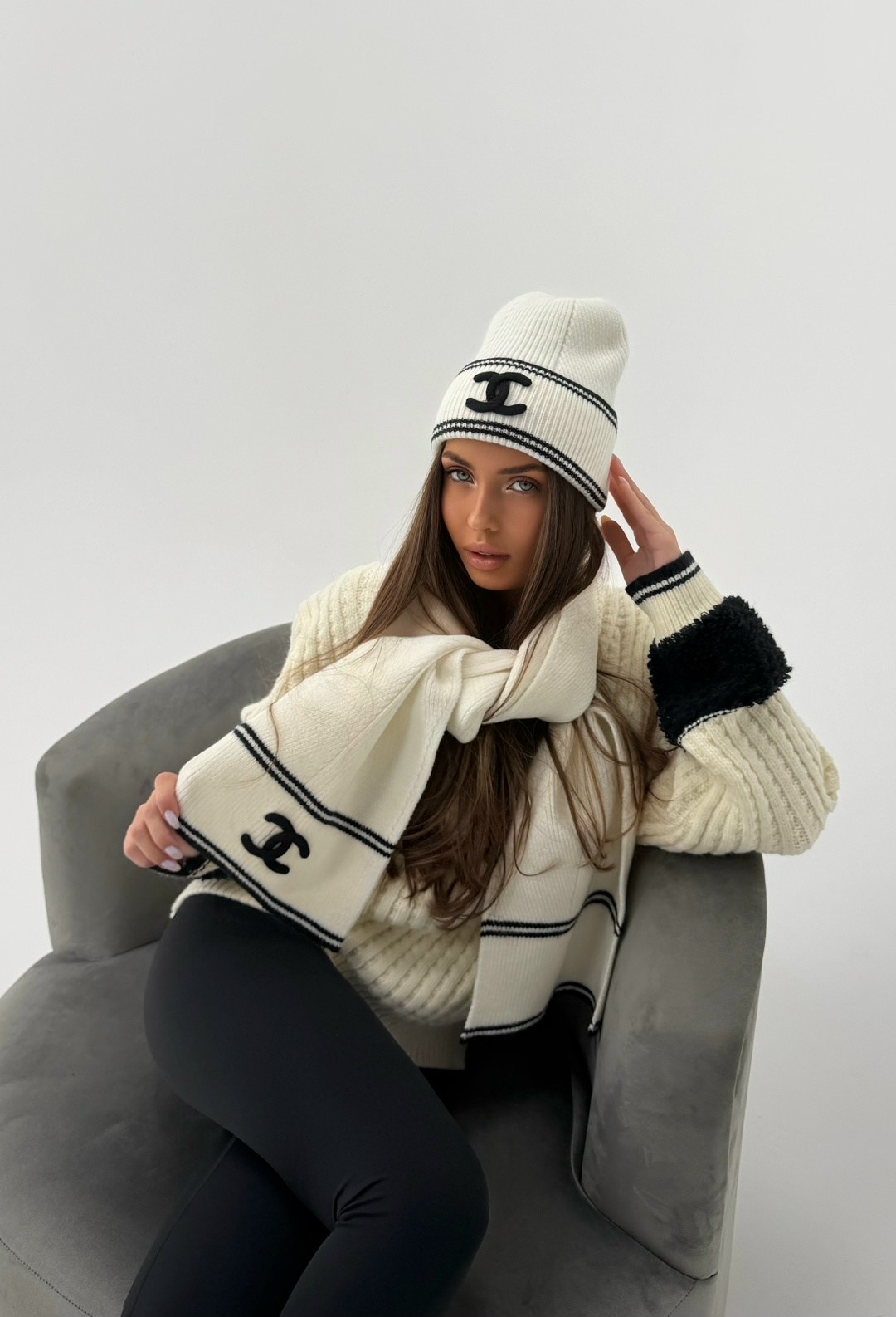шапка chanel,шапка шанель,шарф chanel,шапка chanel pre-owned для женщин,chanel черная кашемировая шапка для женщин