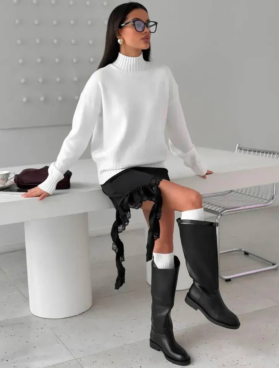 свитер оверсайз вязаный с горлом hs fashion,черный свитер оверсайз,оверсайз свитер,свитер оверсайз вязаный с горлом,джемпер оверсайз вязаный