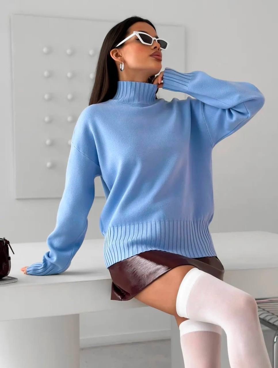 свитер оверсайз вязаный с горлом hs fashion,черный свитер оверсайз,оверсайз свитер,свитер оверсайз вязаный с горлом,джемпер оверсайз вязаный