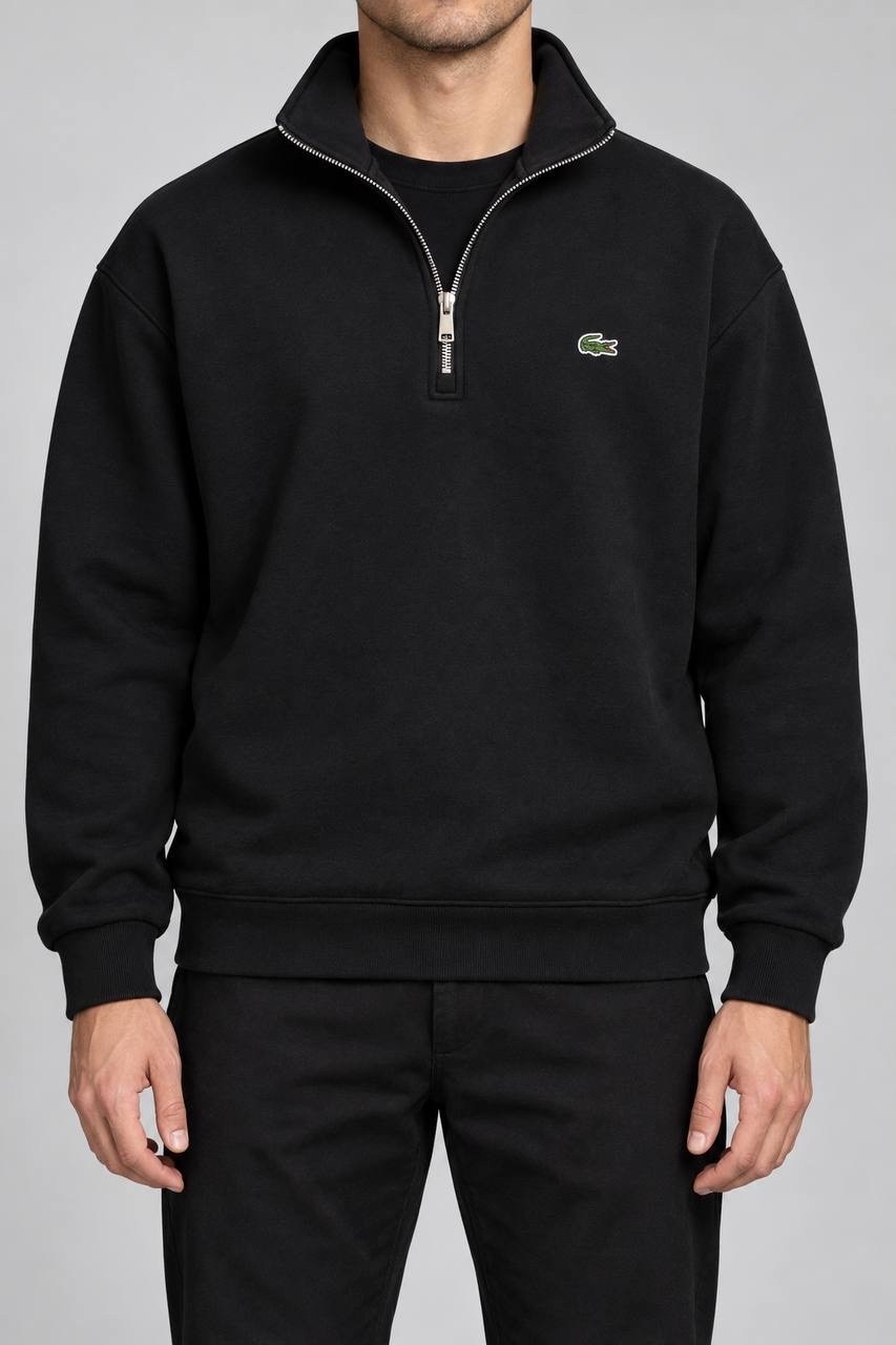 lacoste essentials 1 4 zip sweatshirt in black,свитер мужской ah1980 lacoste черный,толстовка мужская lacoste casual черная xl,lacoste black,толстовка с вышитым логотипом lacoste черный