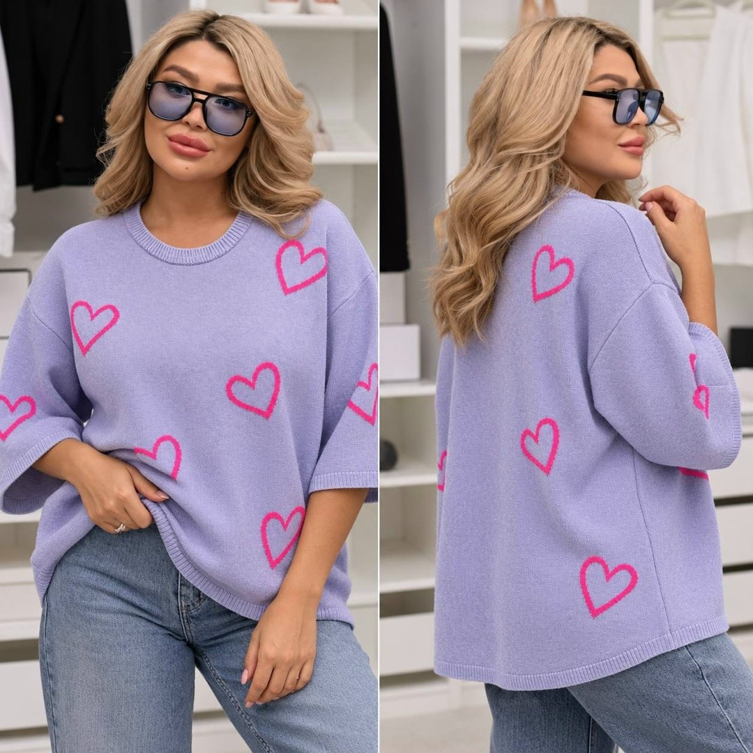 свитер вязаный оверсайз с притом 3d с сердцем кк fashion,кофта женская,джемпер оверсайз,свитер,женский свитер