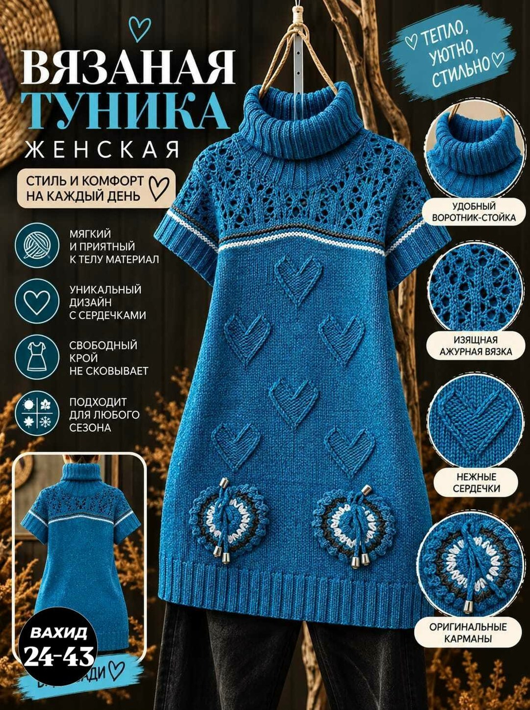 вязаные туники,теплая туника,вязаные платья спицами,вязаные платья,вязаное платье туника