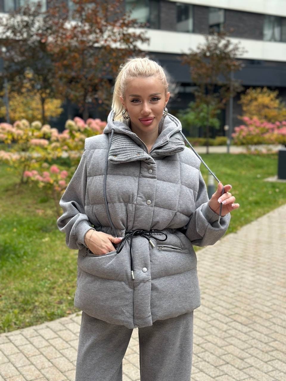 стильные костюмы,костюм на флисе,костюм тройка женский,жилет с поясом,костюм спортивный женский тройка
