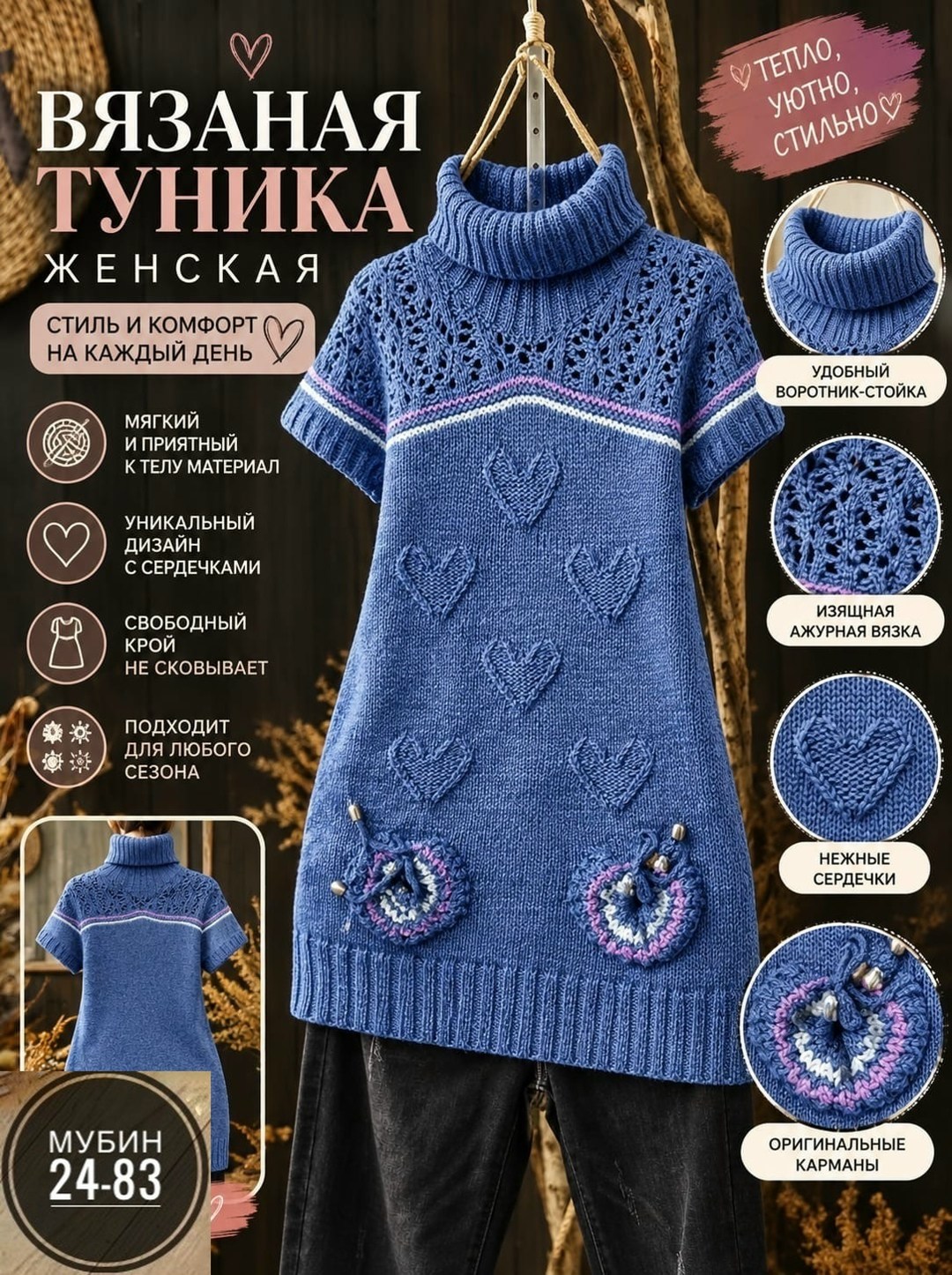вязаное спицами платье,платье спицами,вязаные туники,туника спицами,теплое вязаное платье-туника спицами