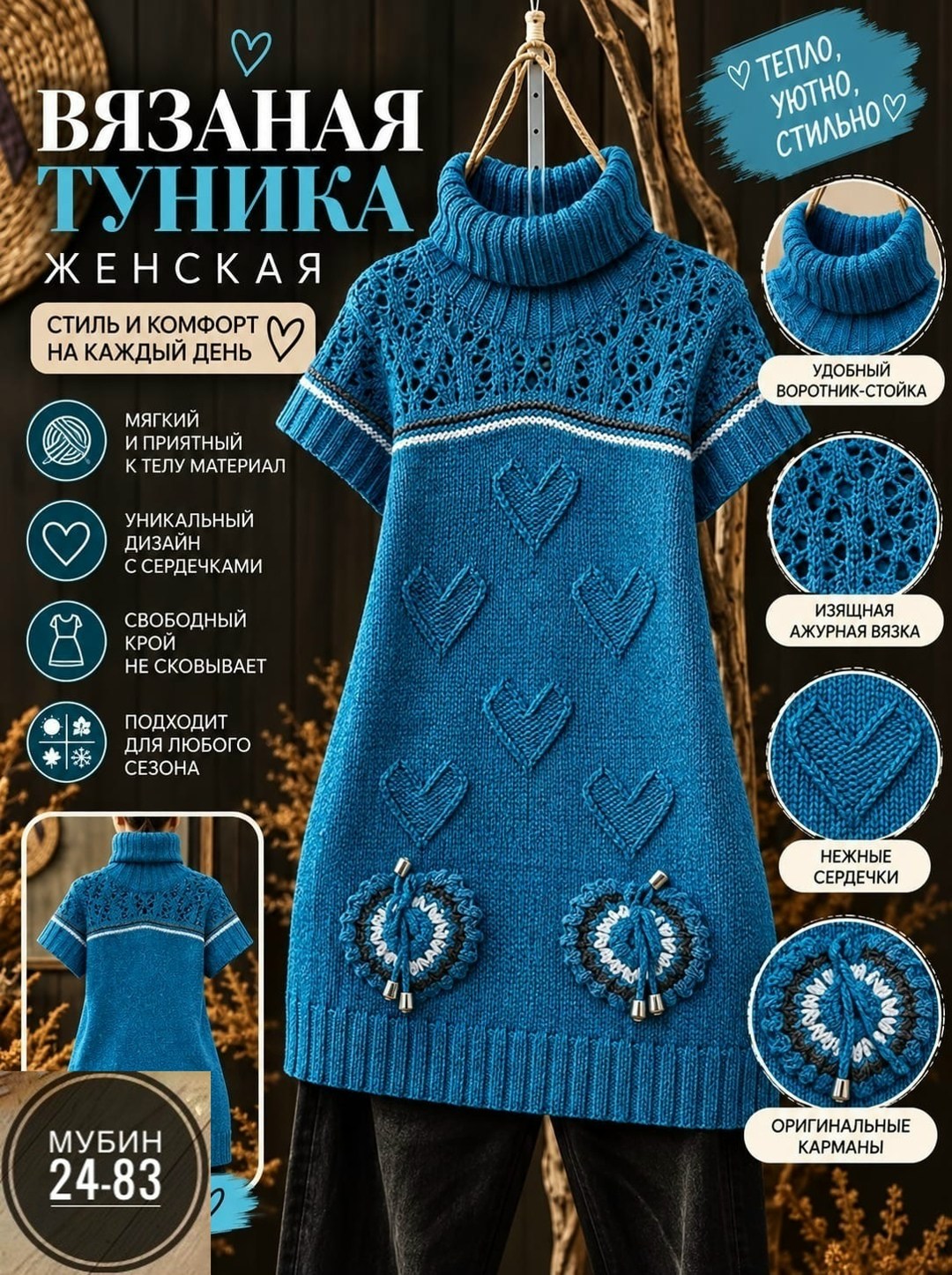 вязаное спицами платье,платье спицами,вязаные туники,туника спицами,теплое вязаное платье-туника спицами