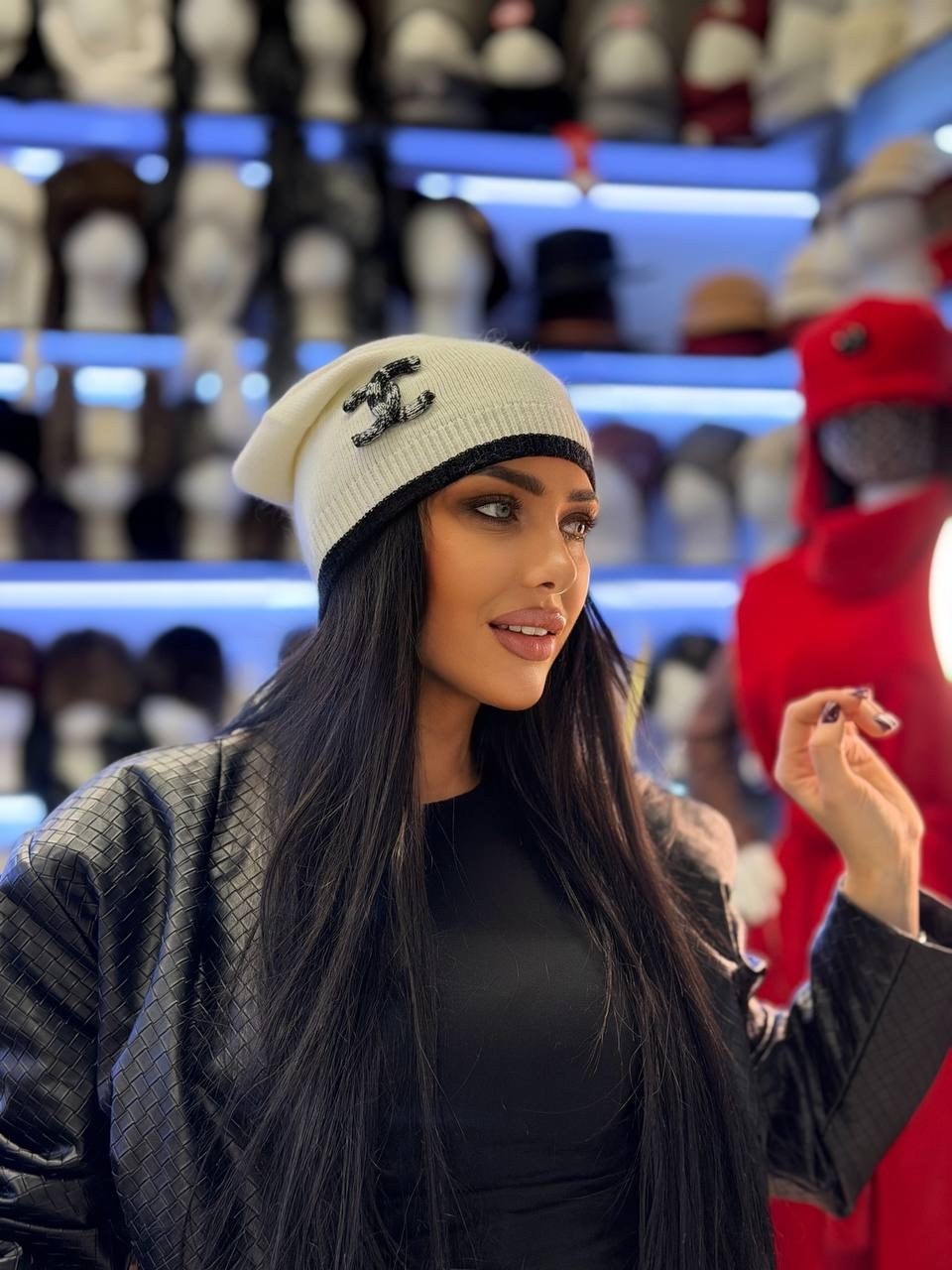 шапка chanel,шапка шанель,модная вязаная шапка в стиле chanel copy 1:1,вязаная шапка chanel,шапка вязаная теплая,черный chanel