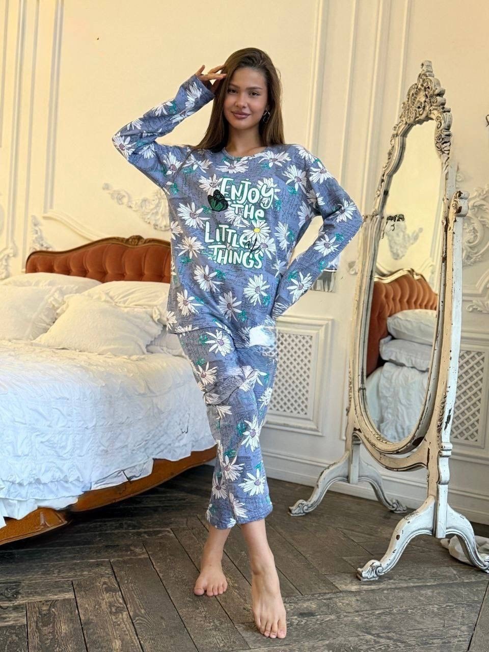 пижама family look домашний комплект со штанами с принтом binita,комплект пижама,пижама зеленая,пижама домашний одежда,пижама домашний костюм
