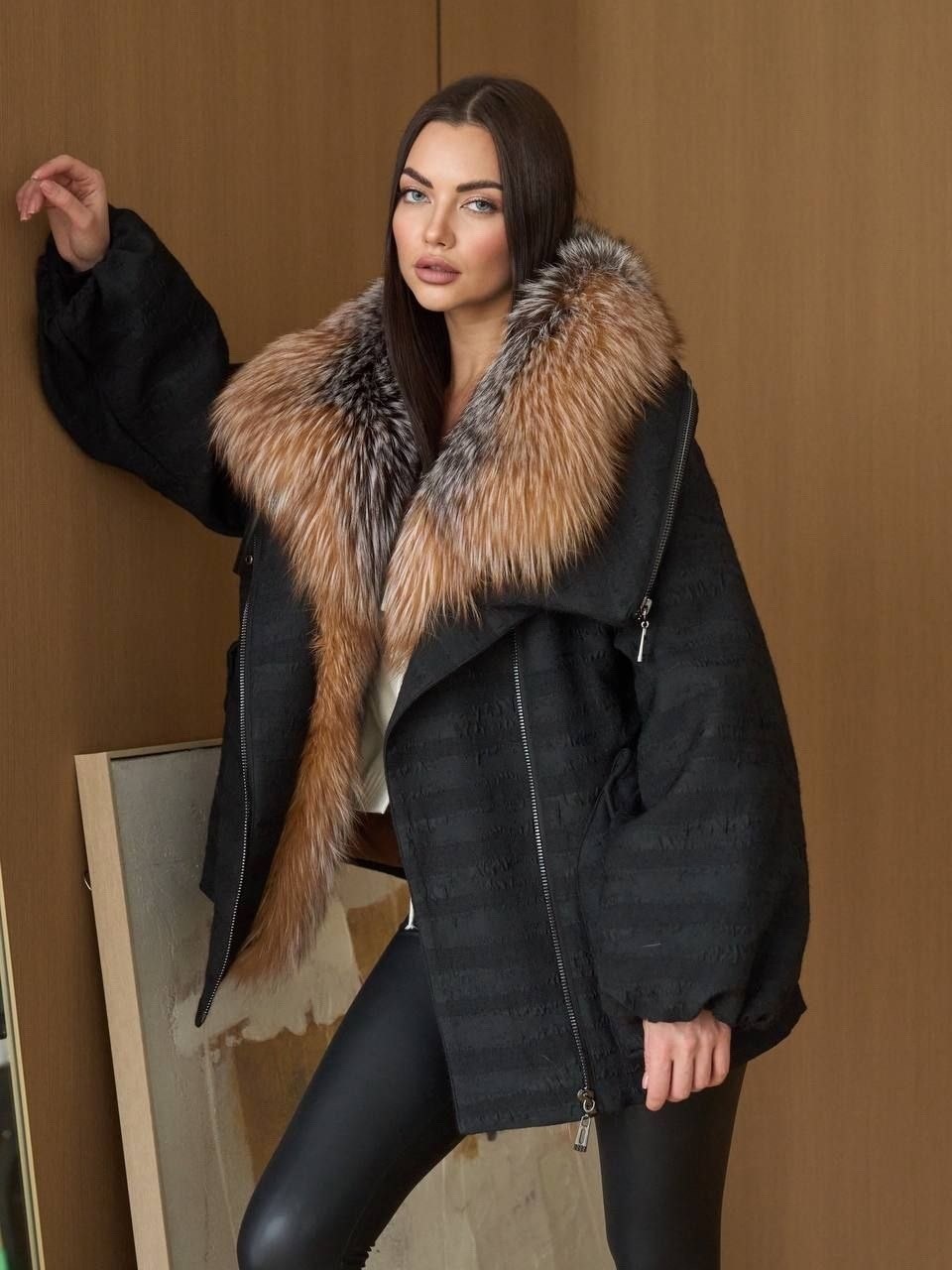 куртка - пуховик с мехом чернобурки city furs,пуховик с мехом,пуховик с чернобуркой,куртка пончо с натуральным мехом из енота oksana utova brand,пуховик женский