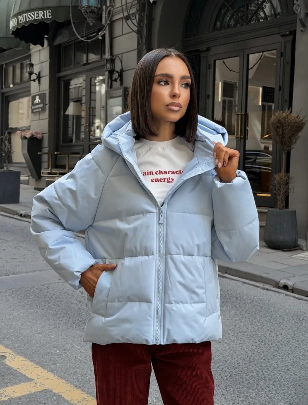 демисезонная куртка,куртка демисезонная с капюшоном vau look цвет голубой,куртка оверсайз,куртка женская,куртка модная