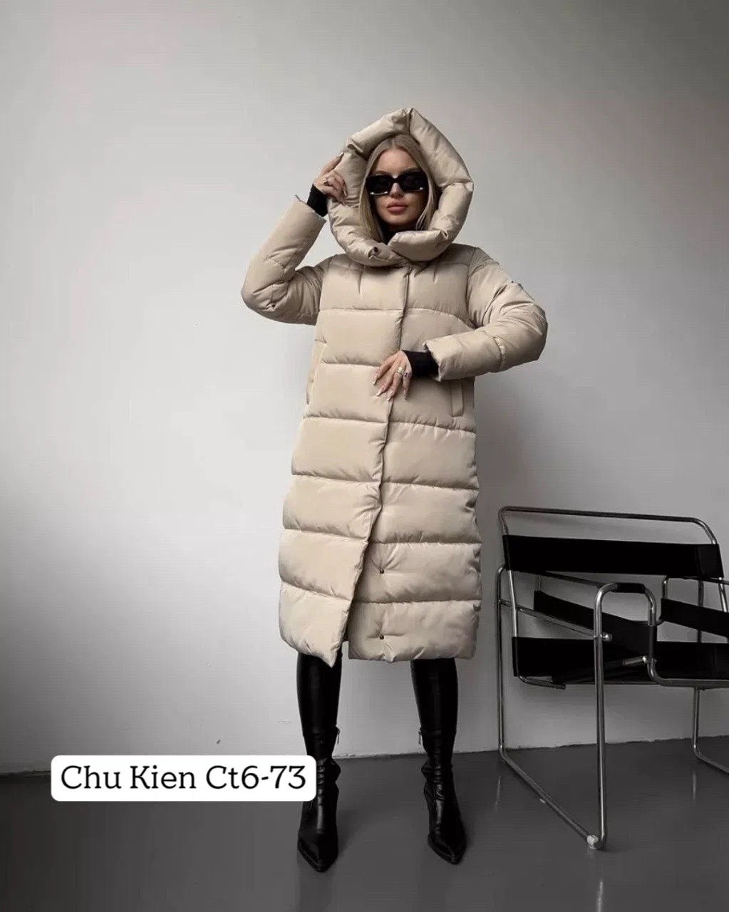 пуховик длинный с капюшоном оверсайз chica chic,пуховик женский,пуховик зимний женский,куртка зимняя длинная женская,женская куртка