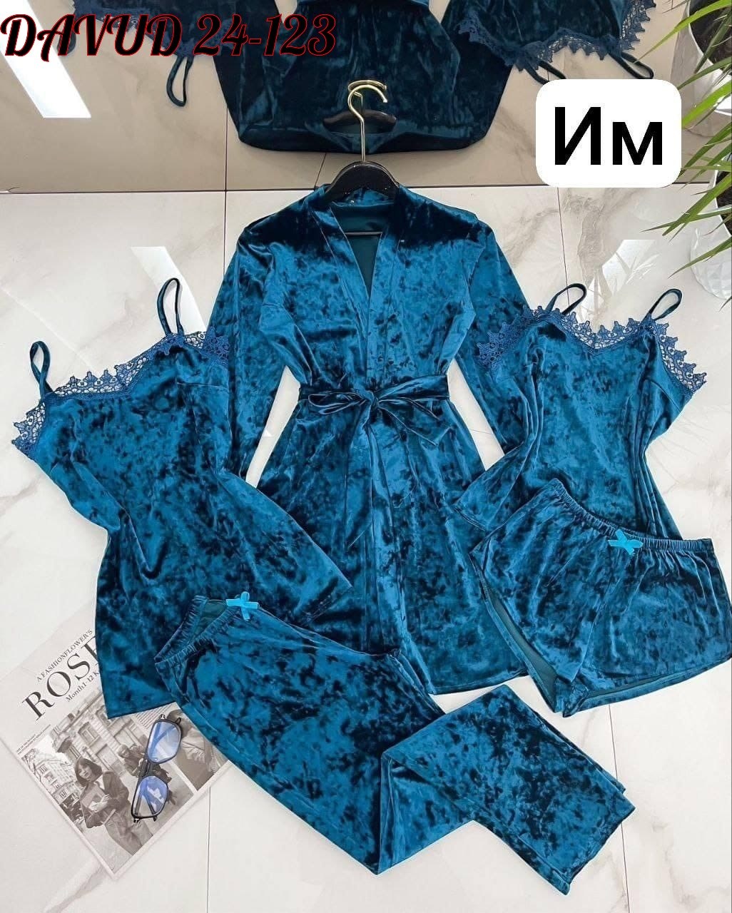 комплект пижам 5 в 1,женские пижамы из бархата,комплект пижамный тройка велюр,пижама велюр,пижама бархат