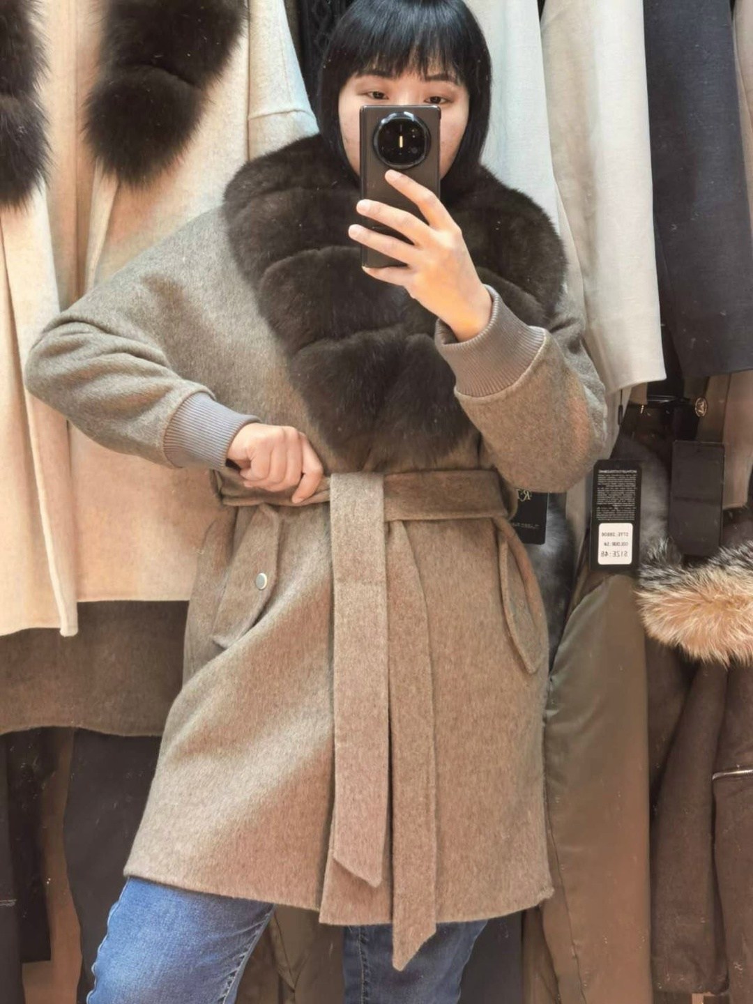 пальто с мехом,зимнее роскошное брендовое прямое пальто с мехом песца,пальто с меховым воротником,кашемировое пальто с мехом,элегантное кашемировое женское зимнее пальто с меховым воротником
