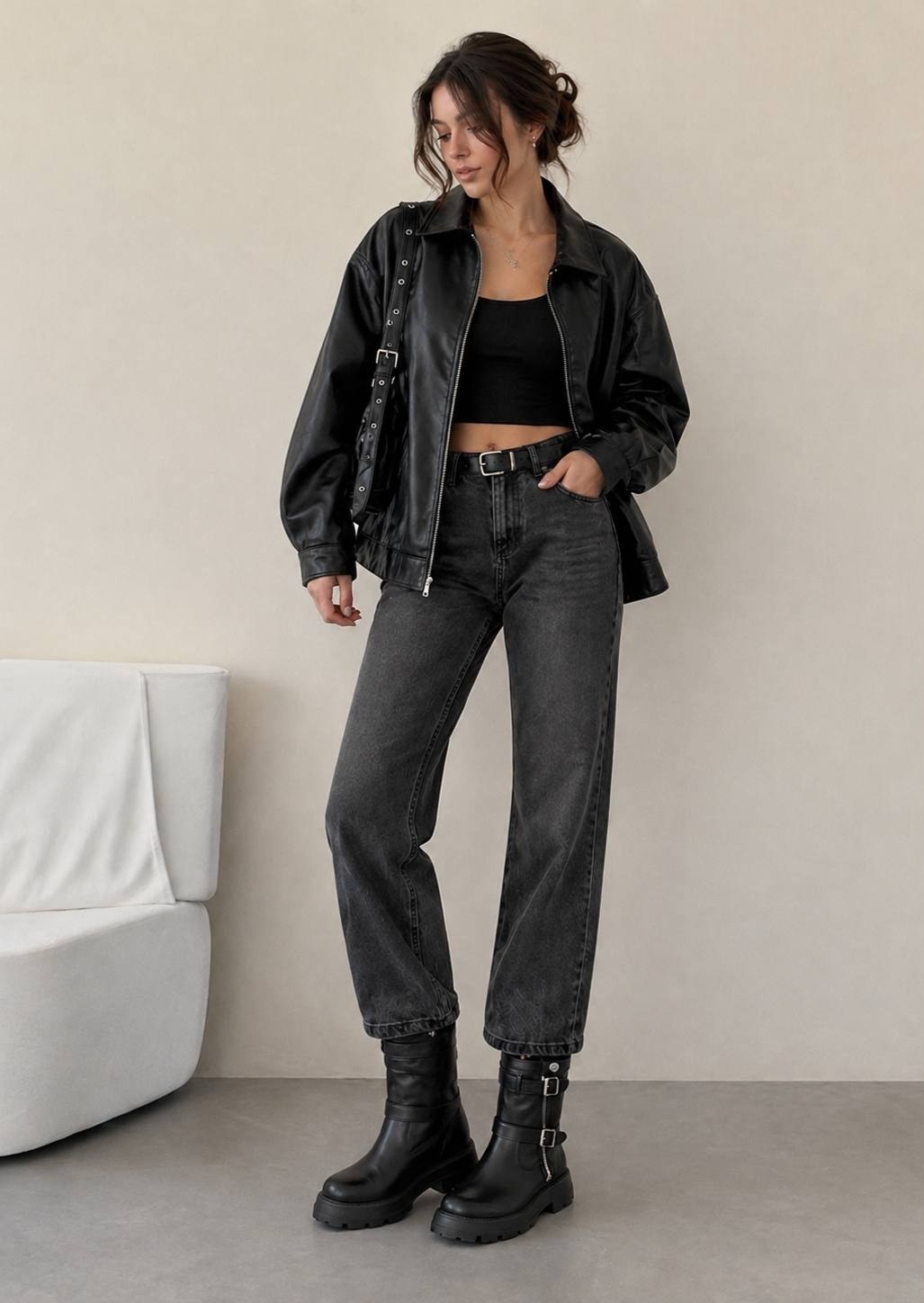 кожаные байкерские ботинки с заклепками philipp plein черный,,ботинки женские,полусапоги,ботинки для женщин