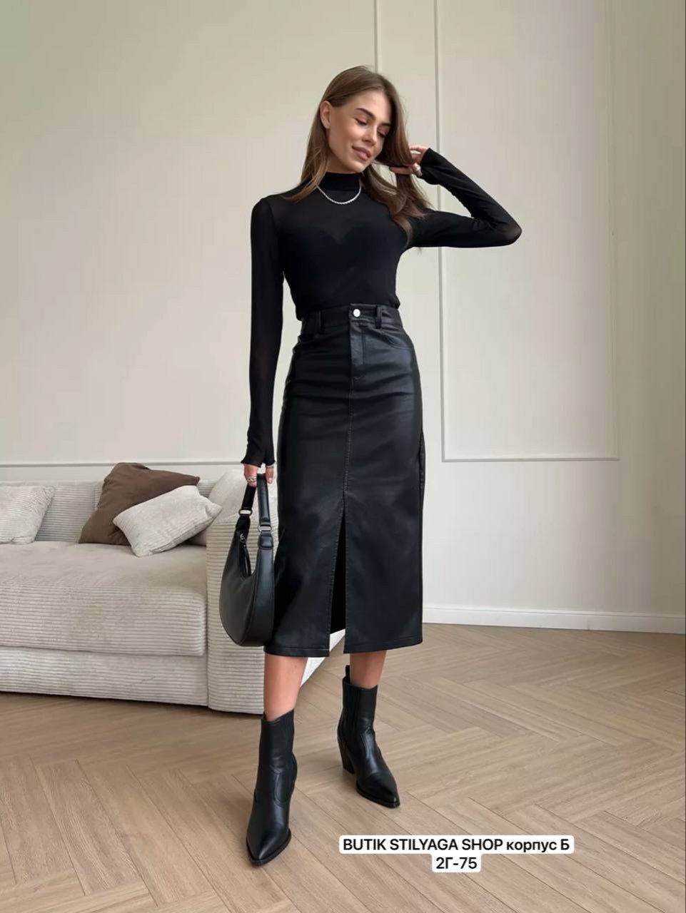 кожаная юбка,юбка миди кожаная на запах innerdress цвет черный,кожаная юбка миди,юбка из экокожи,юбка длинная кожаная
