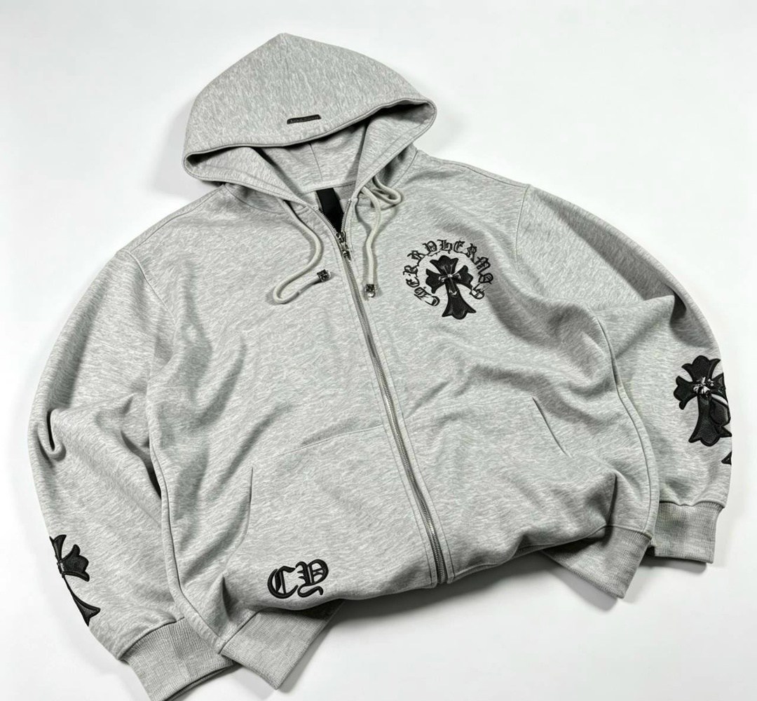 толстовка,толстовка с замком и капюшоном chrome hearts,chrome hearts zip up hoodie grey,толстовка с капюшоном,худи толстовка