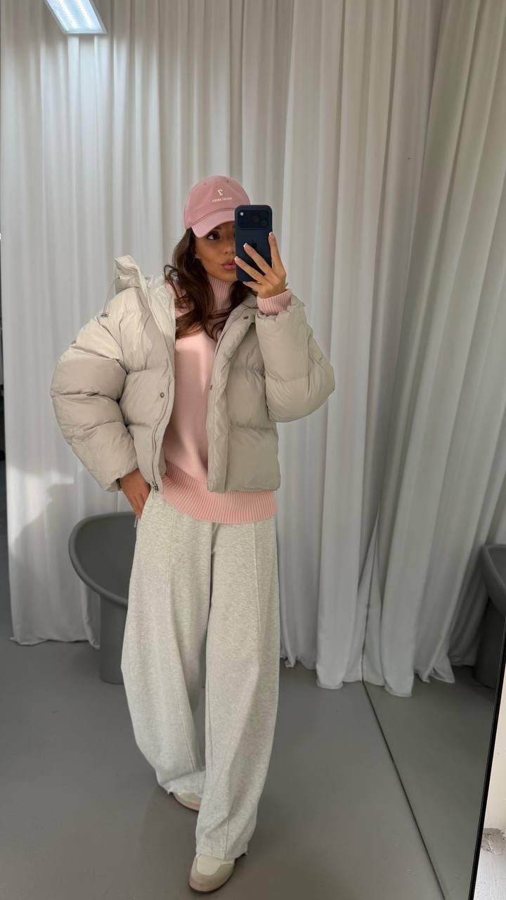 womens puffer jacket cropped,куртка женская,женская однотонная свободная куртка-пуховик,короткая куртка,женский короткий пуховик