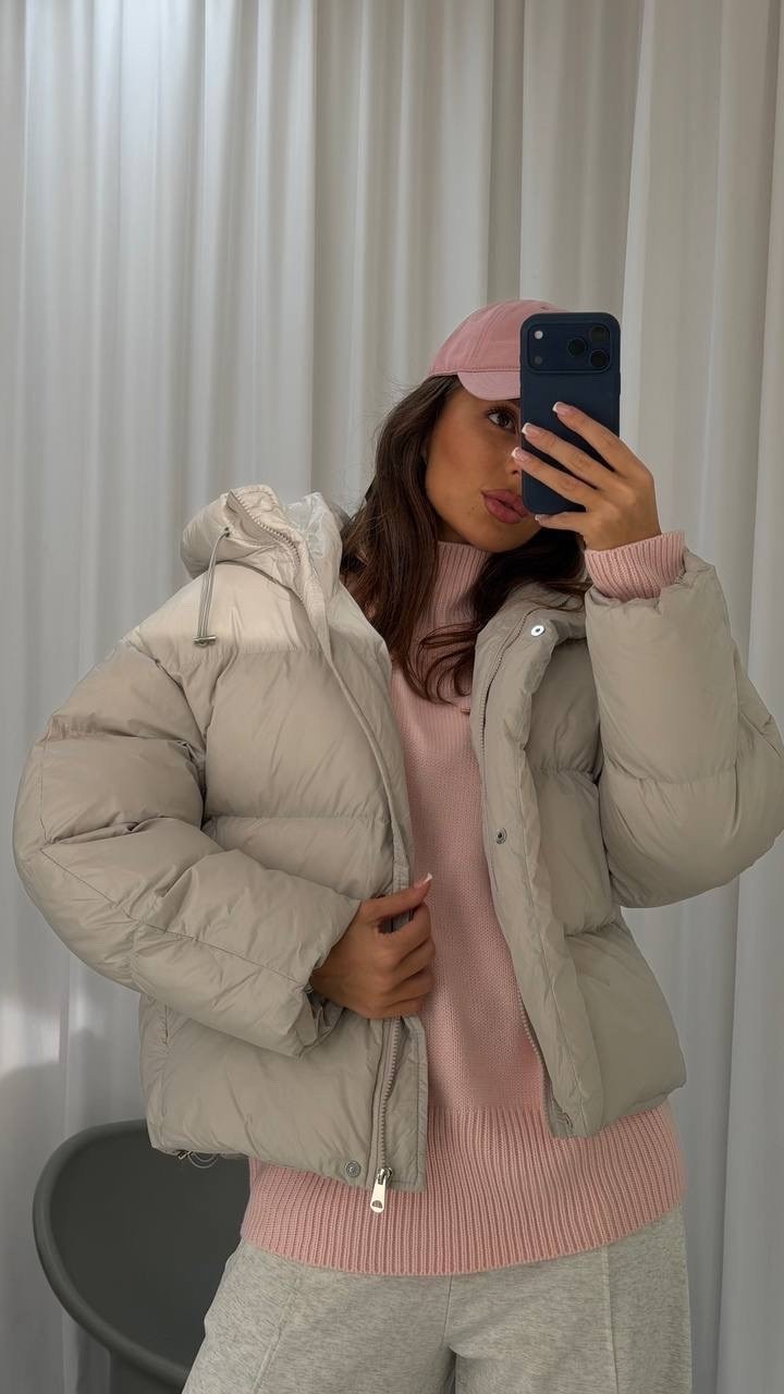 womens puffer jacket cropped,куртка женская,женская однотонная свободная куртка-пуховик,короткая куртка,женский короткий пуховик