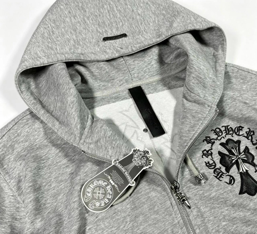 толстовка,толстовка с замком и капюшоном chrome hearts,chrome hearts zip up hoodie grey,толстовка с капюшоном,худи толстовка