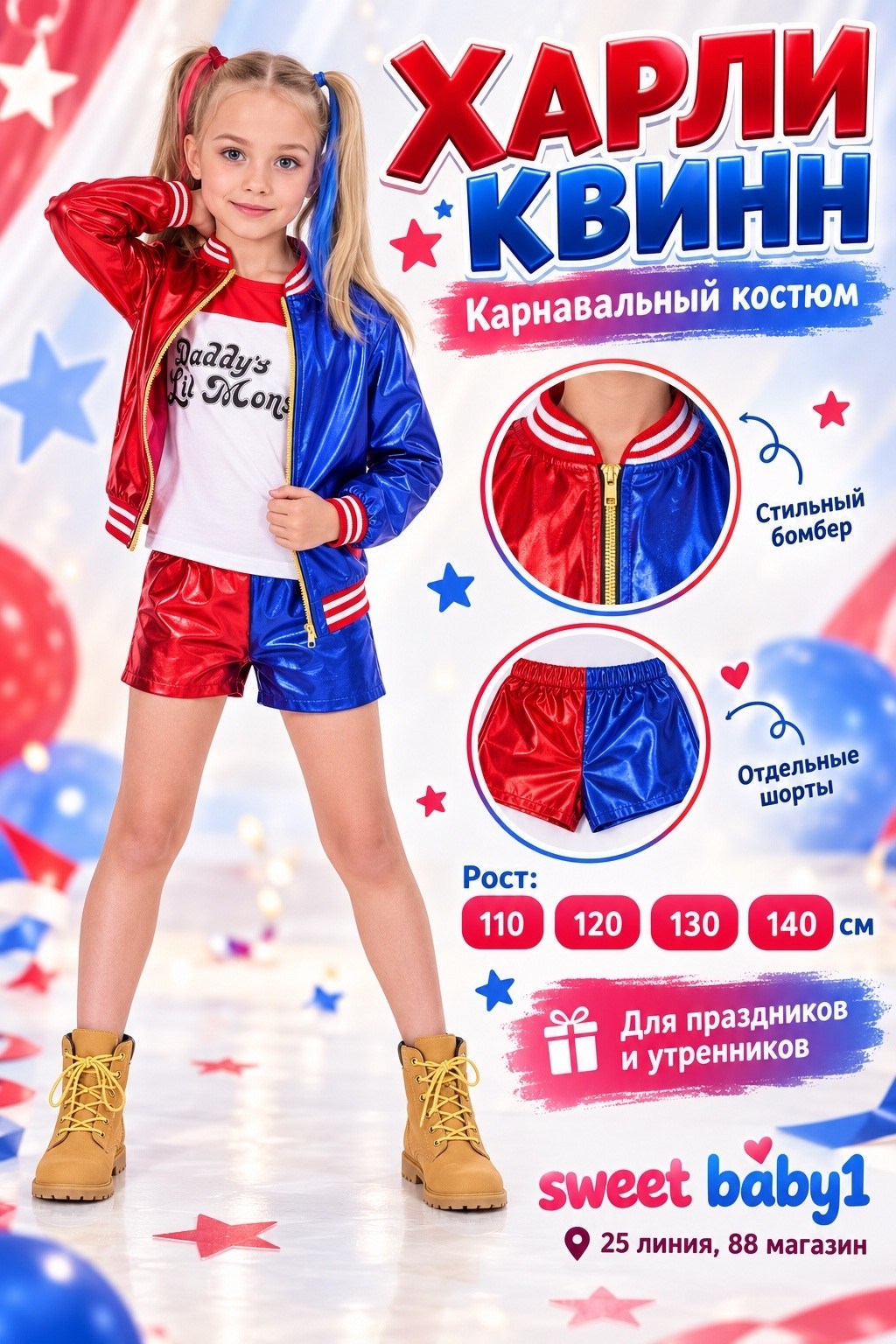 костюм харли квин детский,карнавальный костюм харли квинн детский magicisland,карнавальный костюм харли квинн,детский костюм харли квинн,костюм харли квинн для детей