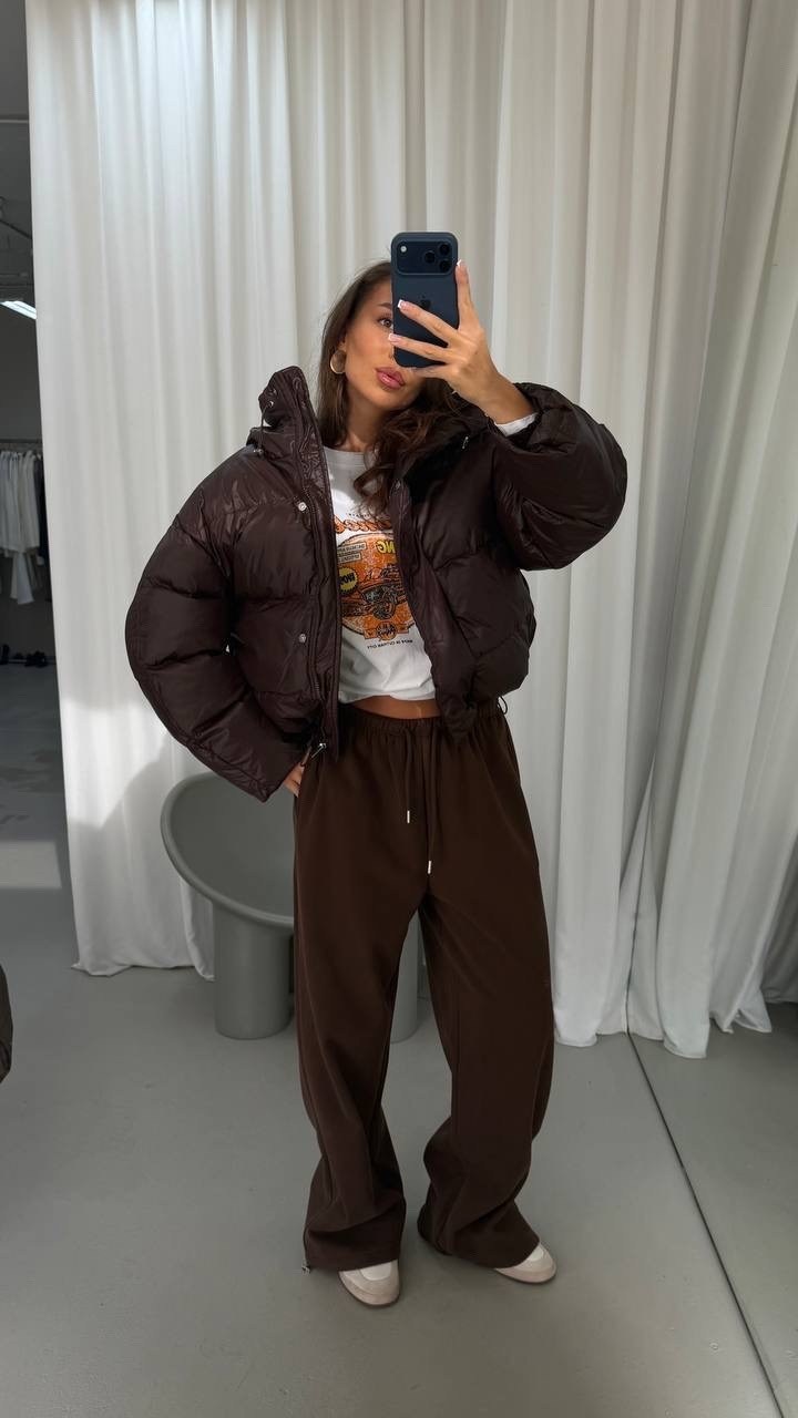womens puffer jacket cropped,куртка женская,женская однотонная свободная куртка-пуховик,короткая куртка,женский короткий пуховик
