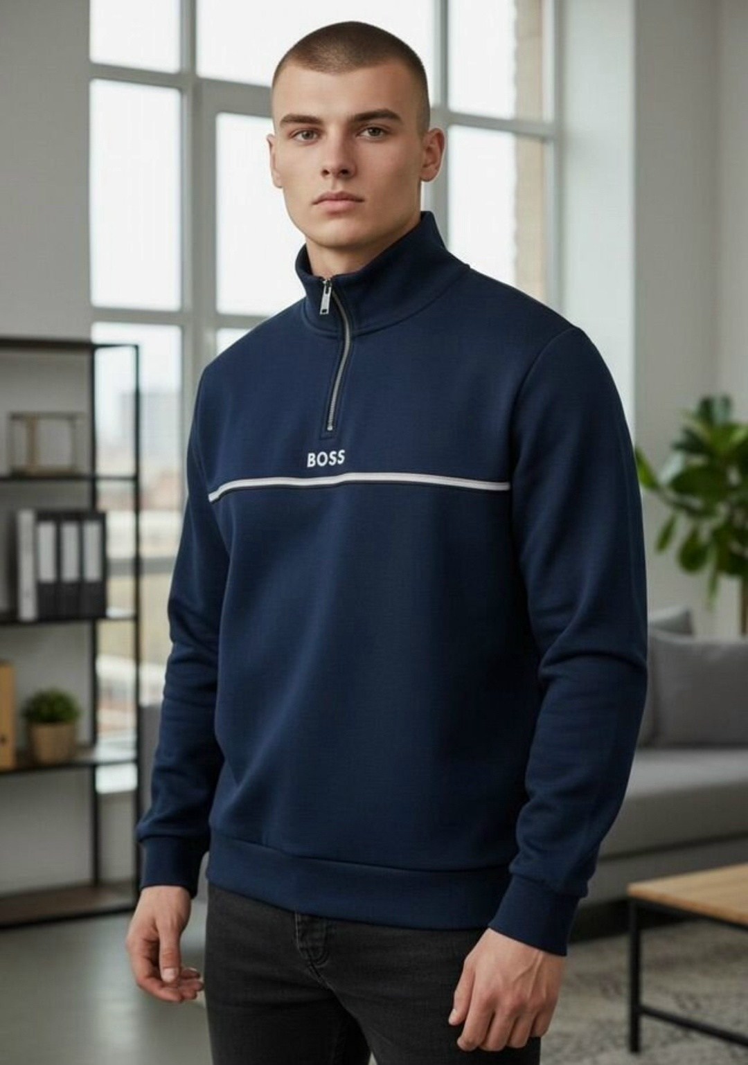 hugo boss turtleneck sweatshirt in blue,мужская кофта,мужской джемпер,свитшот мужская
