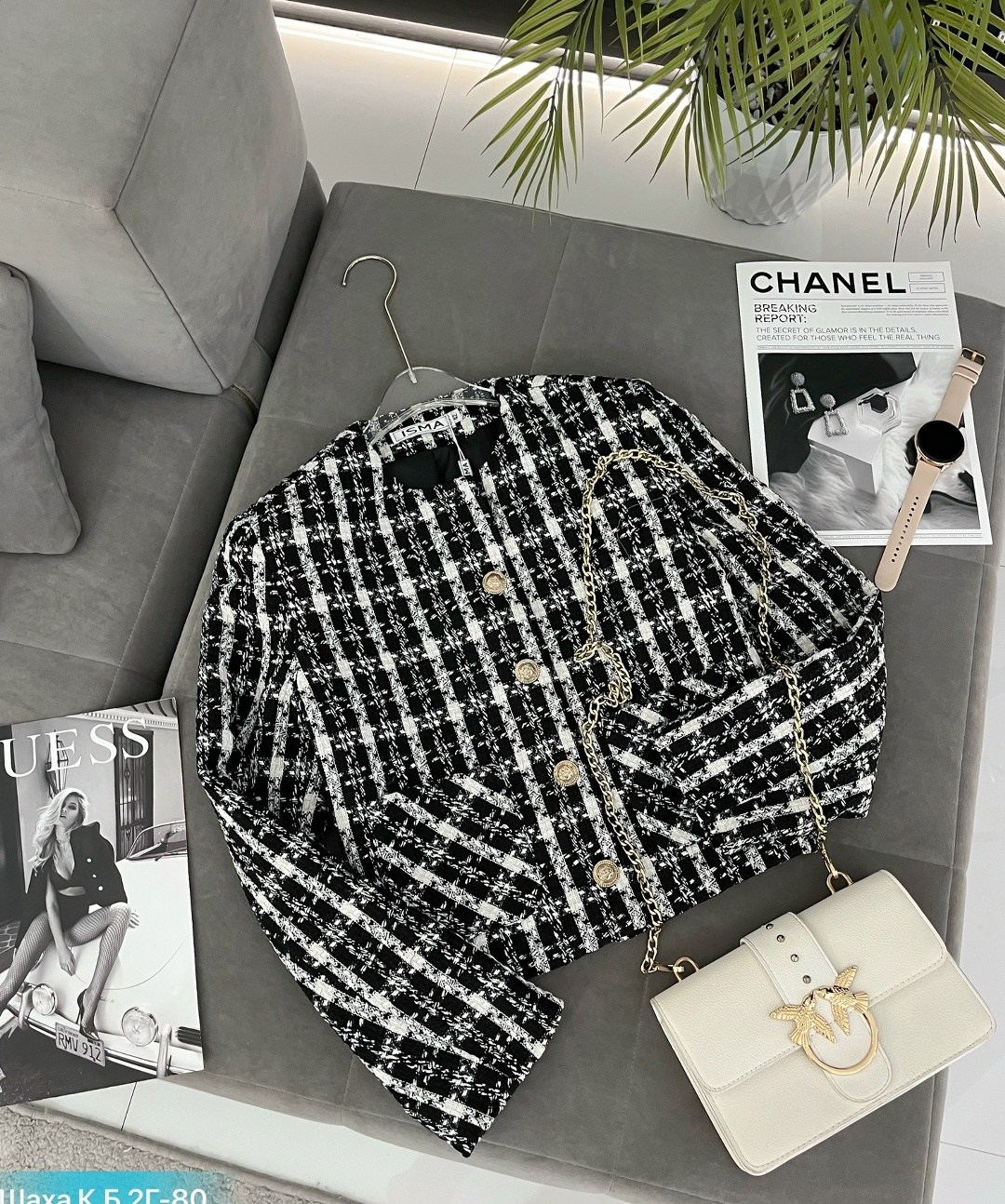 твидовый жакет chanel,твидовый жакет,твидовый жакет укороченный,жакет укороченный из твида (черно-белая клетка),жакет
