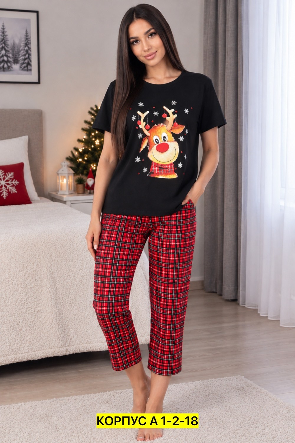 пижама со штанами family look sofia_trikotaz цвет красный черный,пижама со штанами family look sofia_trikotaz 252152920,пижама женская моя пижама клаус мама красная 46 ru,новогодние пижамы,новогодняя