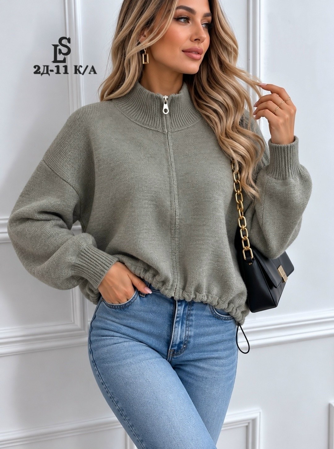 свитер вязаный оверсайз с горлом и молнией dh fashion,свитер укороченный оверсайз с горлом на молнии,женская кофта,женские свитера,свитер с замком