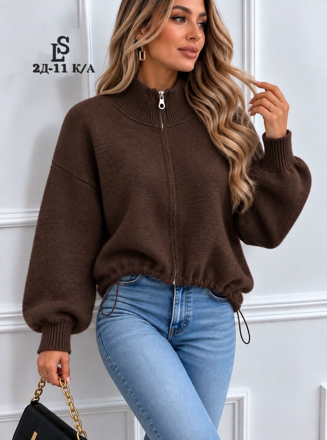 свитер вязаный оверсайз с горлом и молнией dh fashion,свитер укороченный оверсайз с горлом на молнии,женская кофта,женские свитера,свитер с замком