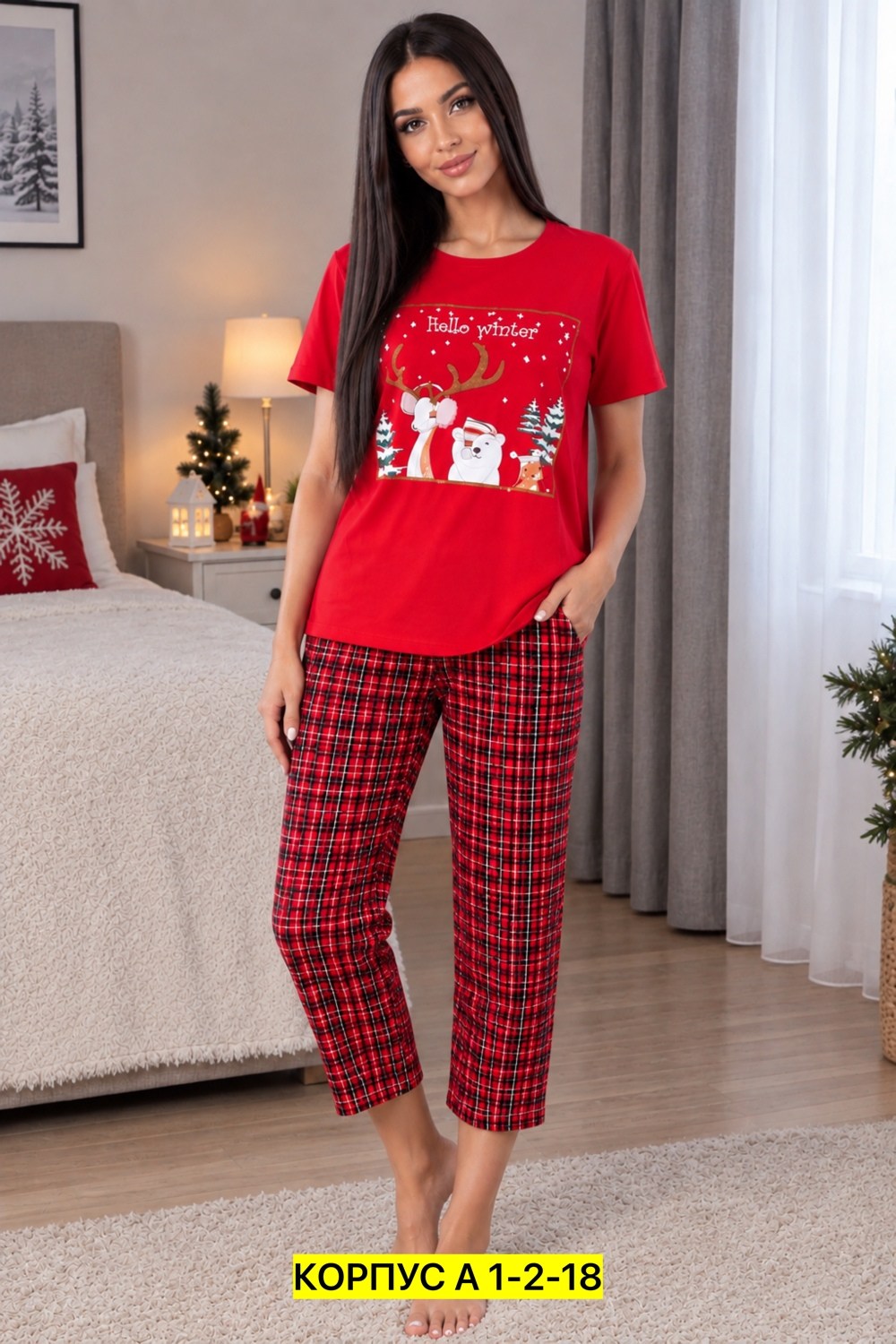 новогодняя пижама футболка с бриджами love bear,пижама со штанами family look sofia_trikotaz 252152920,пижама со штанами family look sofia_trikotaz цвет красный черный,пижама женская с бриджами,пижама