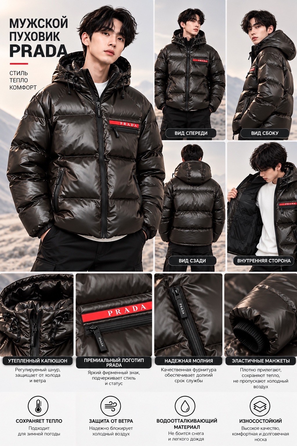 пуховик prada,мужской пуховик prada,куртки и пуховики,куртка пуховик prada,зимняя куртка prada мужская