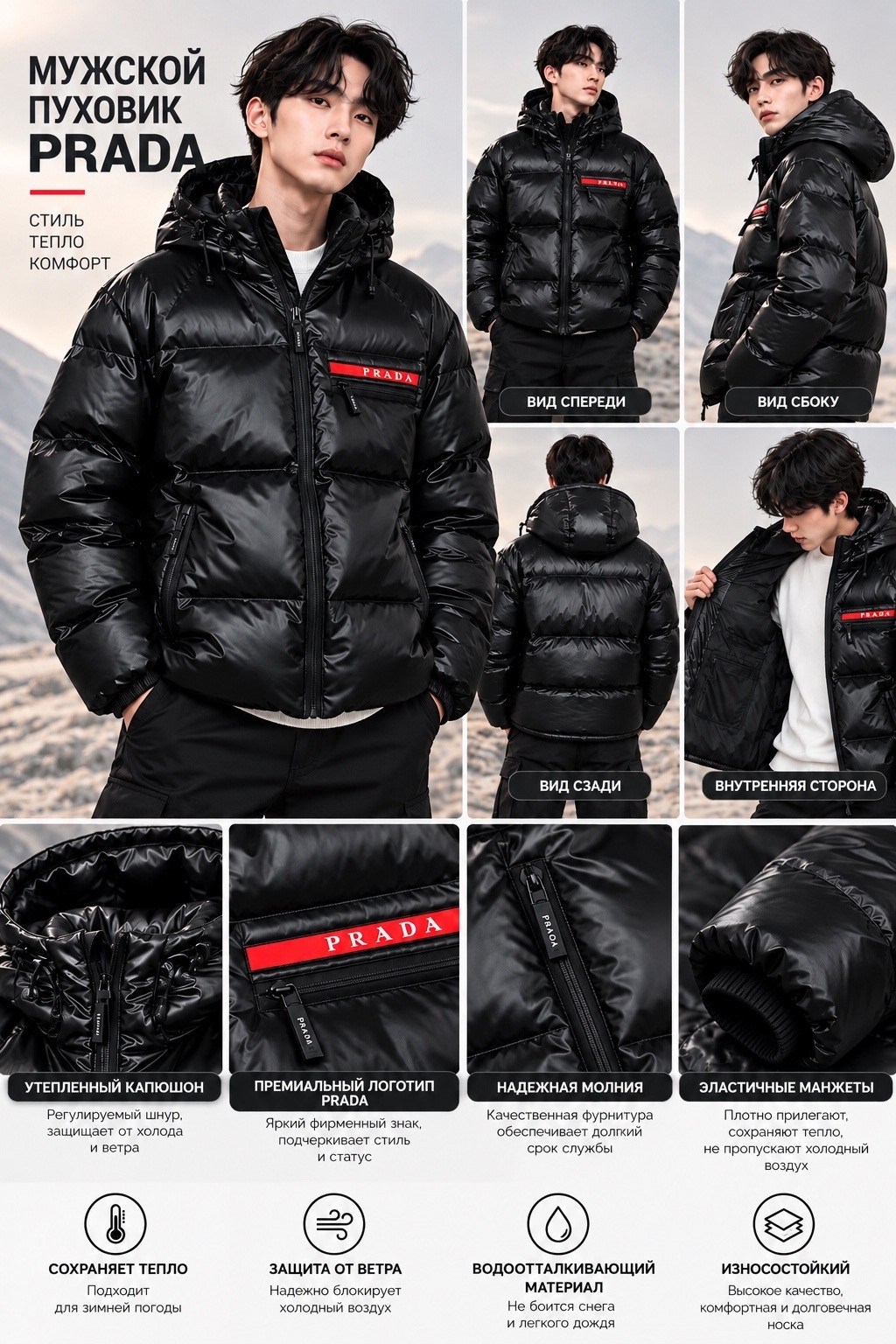 пуховик prada,мужской пуховик prada,куртки и пуховики,куртка пуховик prada,зимняя куртка prada мужская