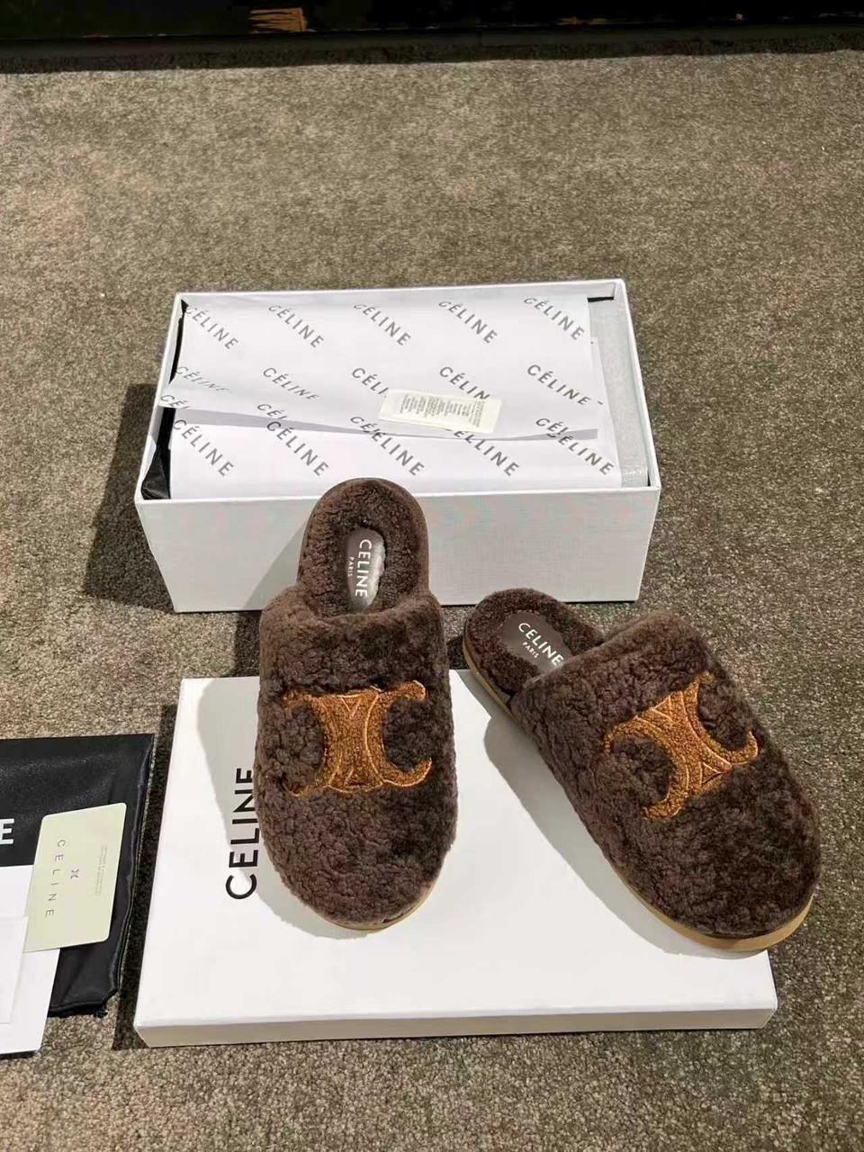 тапочки celine,тапочки женские,женские шлепанцы,меховые тапочки,тапочки домашние женские