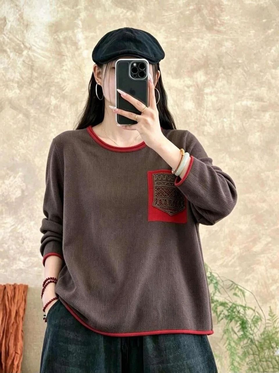свитшот бохо с двойным низом moda-mo,модные свитера,свитер винтажный,свитер с круглым вырезом,свитер