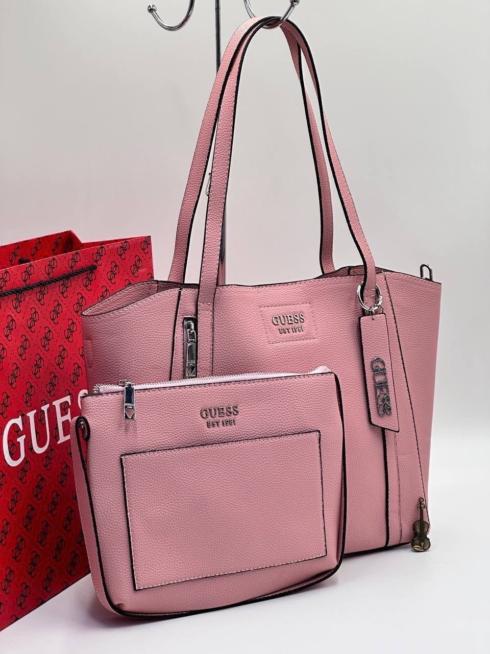 розовая сумка guess,cумка guess,женская сумка guess,женская большая сумка guess,guess сумка шоппер