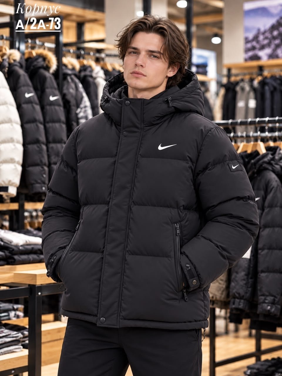 пуховик мужской nike,куртка мужская nike,зимняя куртка nike,мужская куртка nike 8504 черная,мужская зимняя куртка
