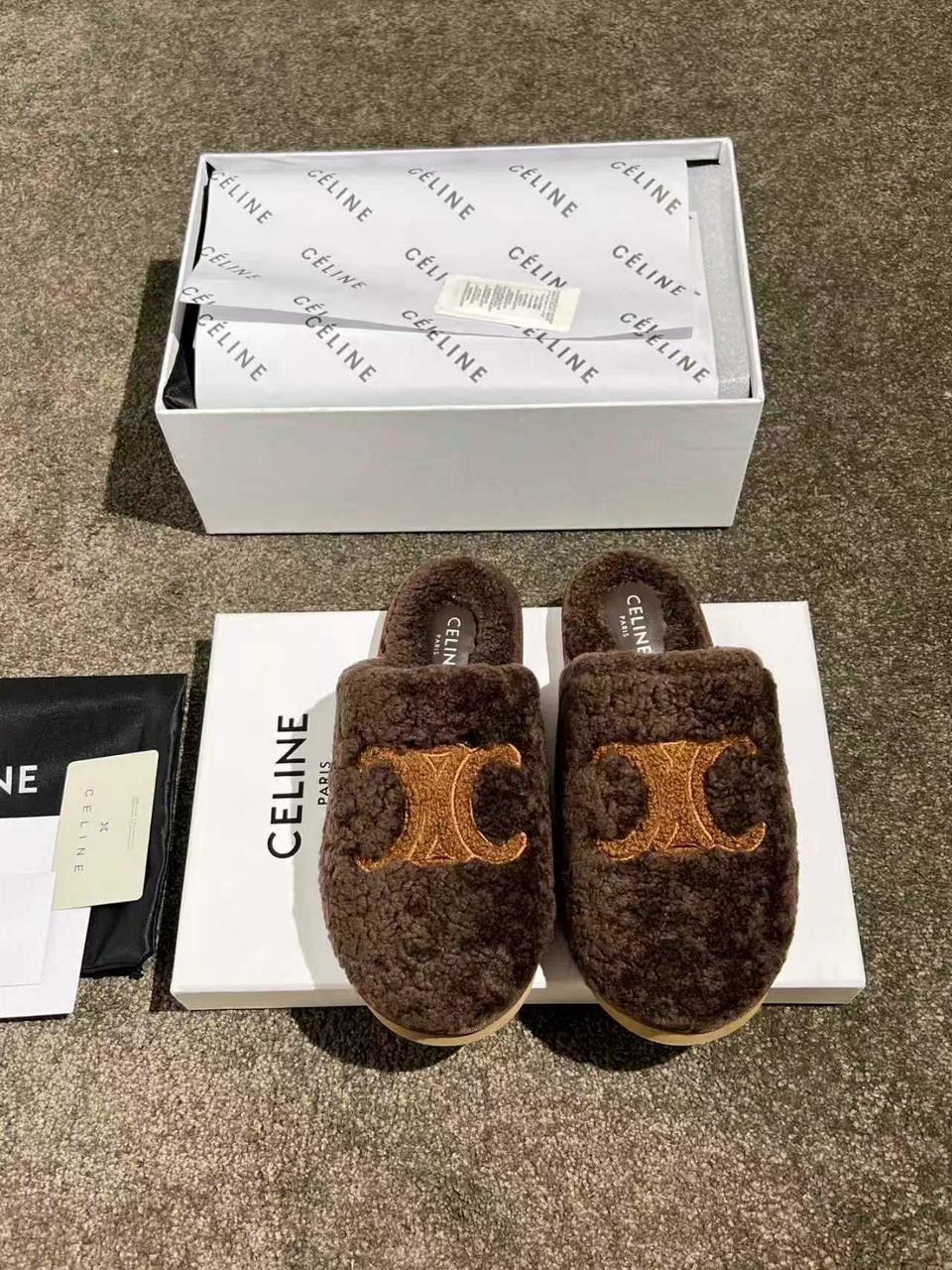тапочки celine,тапочки женские,женские шлепанцы,меховые тапочки,тапочки домашние женские