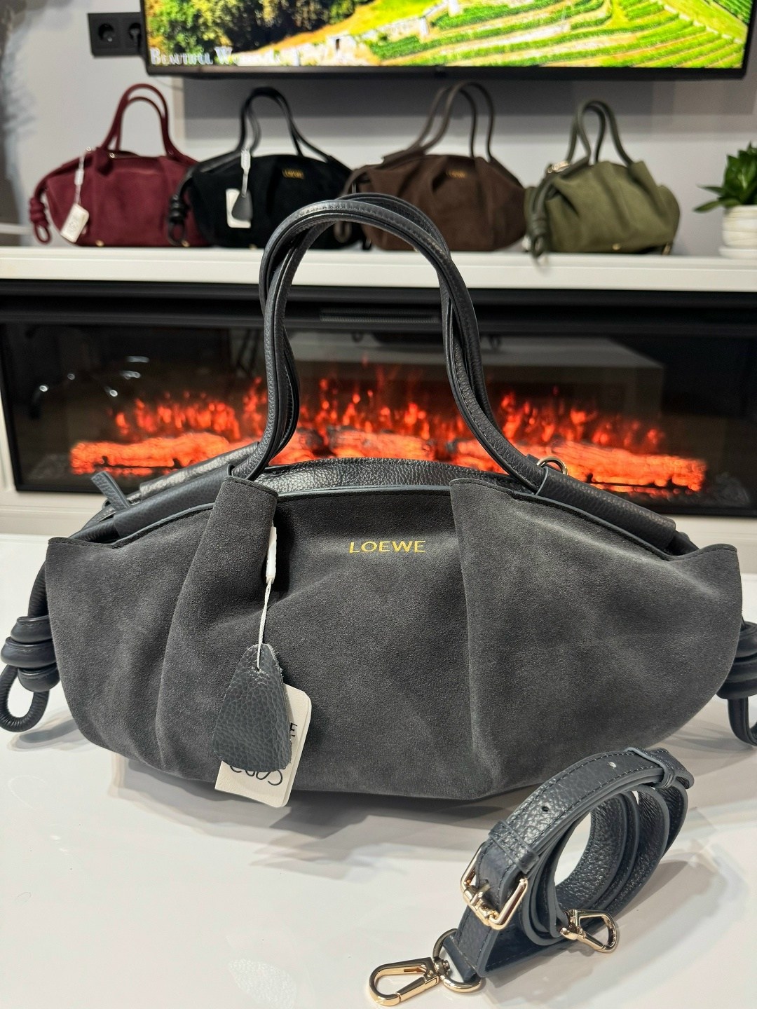 сумка loewe 33-15 см натуральная замша,сумка замшевая,женские сумки натуральная замша,сумка,сумка-тоут на плечо серая замшевая