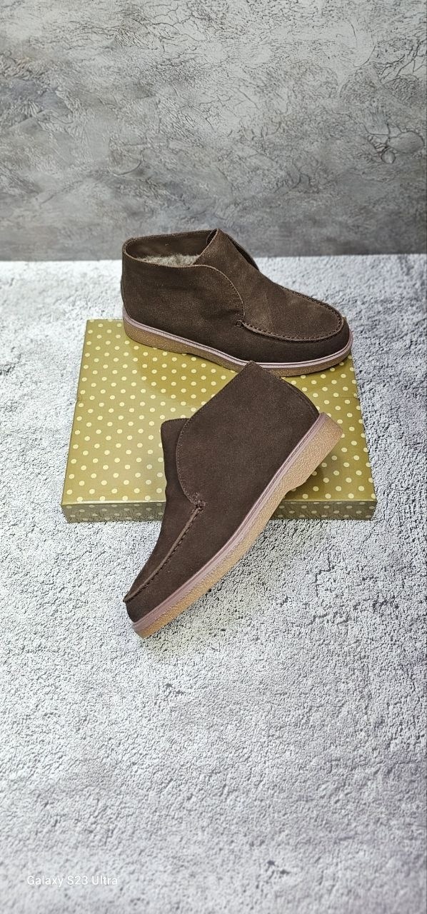 ботинки зимние лоферы мужские замшевые loro piana suede brown,ботинки замшевые,,лоферы замшевые на меху,мужские лоферы loro piana