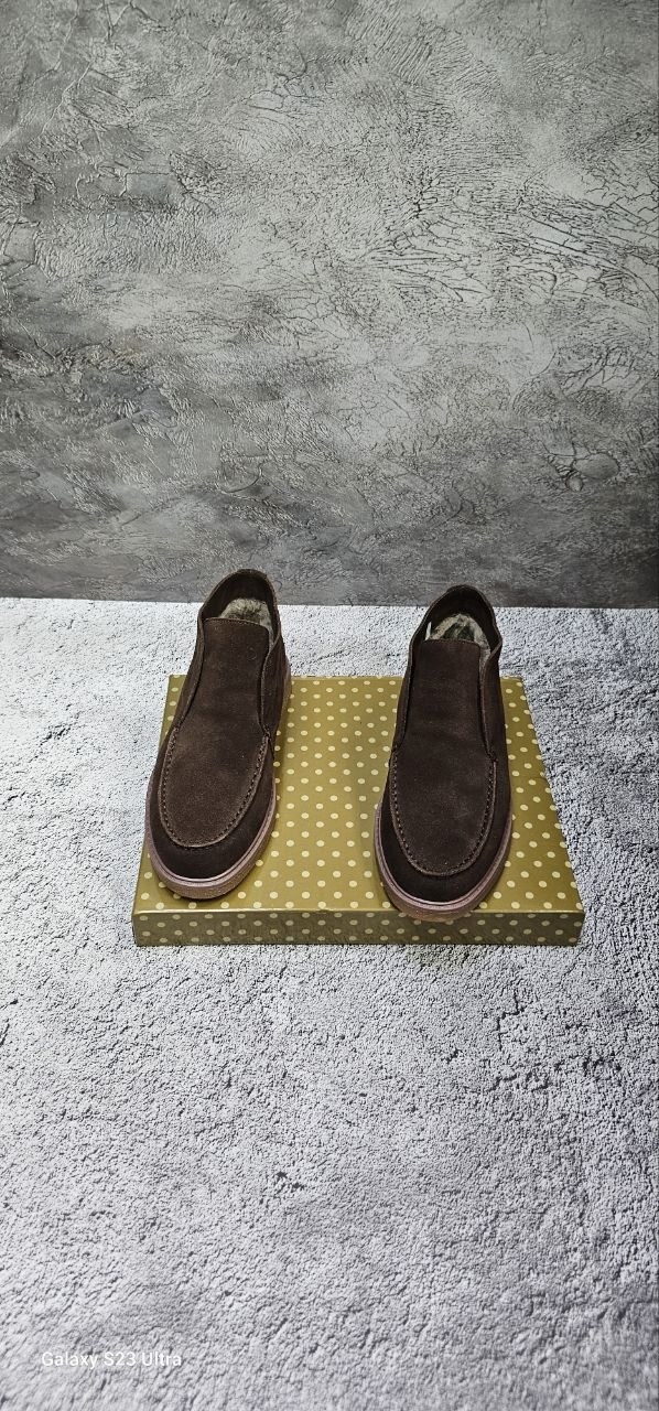 ботинки зимние лоферы мужские замшевые loro piana suede brown,ботинки замшевые,,лоферы замшевые на меху,мужские лоферы loro piana