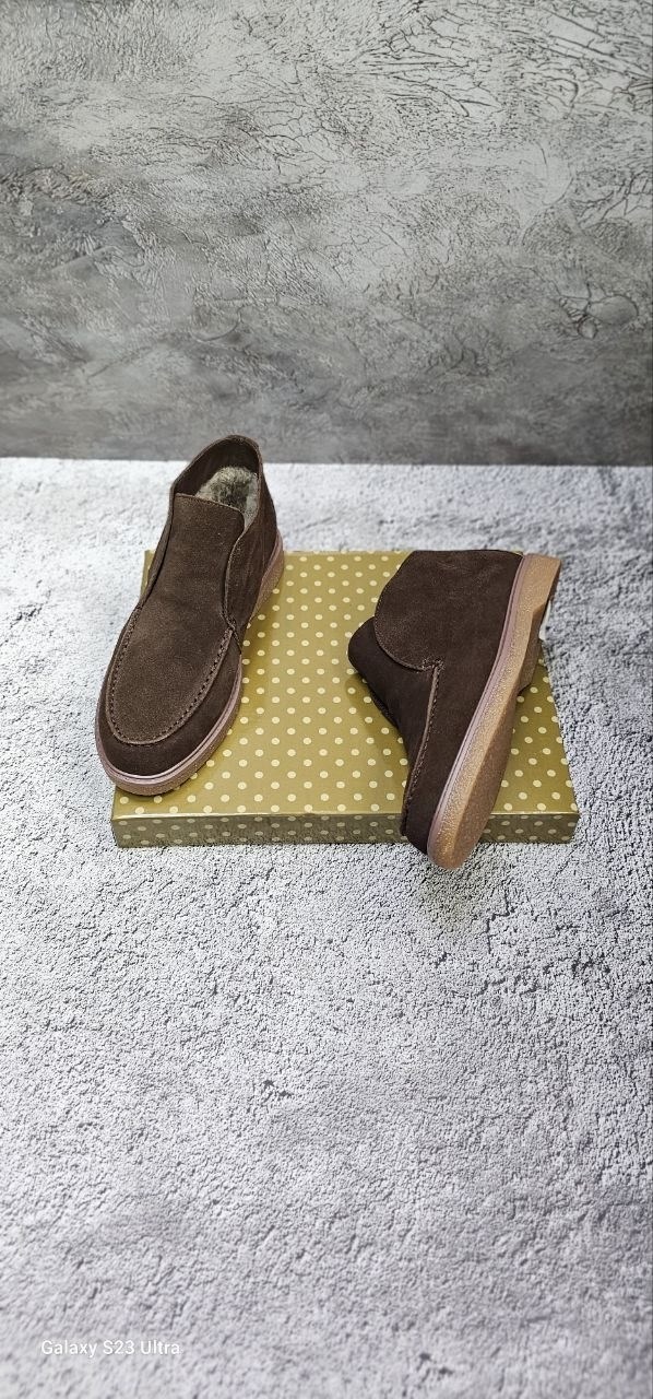 ботинки зимние лоферы мужские замшевые loro piana suede brown,ботинки замшевые,,лоферы замшевые на меху,мужские лоферы loro piana