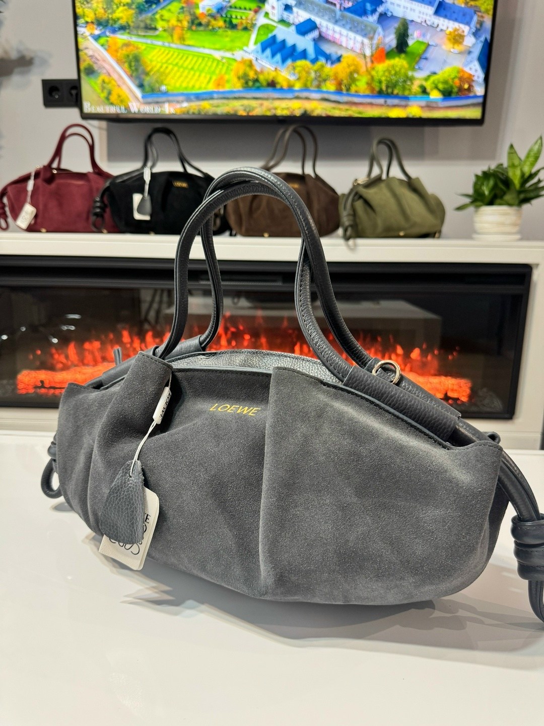 сумка loewe 33-15 см натуральная замша,сумка замшевая,женские сумки натуральная замша,сумка,сумка-тоут на плечо серая замшевая