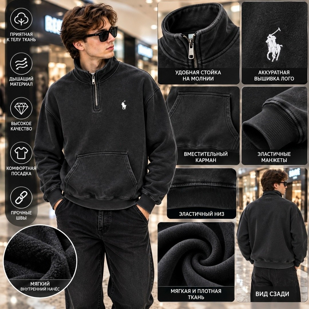 джемпер polo ralph lauren vintage fleece quarter zip sweat,мужской серый свитер от polo ralph lauren,polo ralph lauren джемпер,кофта поло,polo ralph lauren half zip pullover