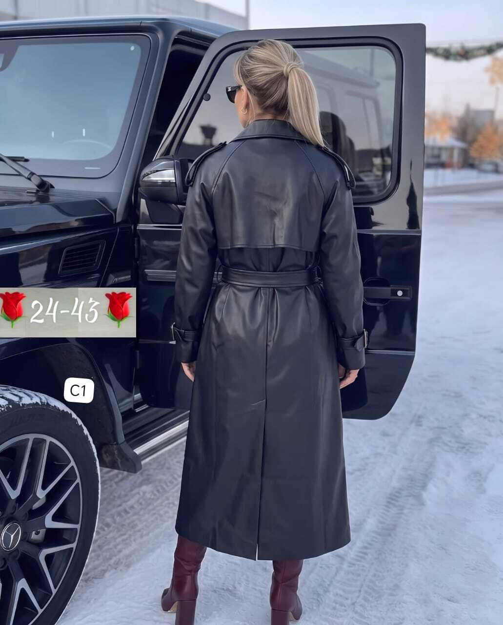 тренч из экокожи в базовом черном цвете,кожаный плащ женский,тренч плащ кожаный,плащ тренч женский 46 48,тренч кожаный