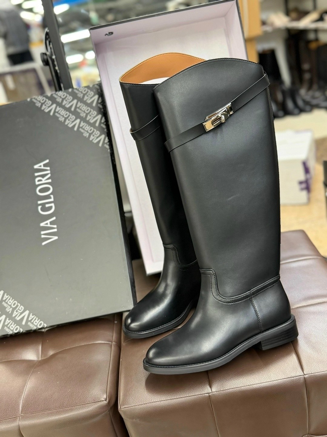 сапоги hermes,женские сапоги,женские черные кожаные сапоги до колена с круглым носком на плоской подошве,сапоги,сапоги hermes жокейские