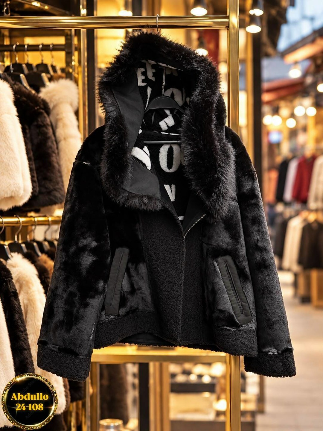 шуба искусственная экошуба зимняя с капюшоном (oversize) n&t store,шуба искусственная,искусственная женская шуба,шуба из экомеха с капюшоном 46-52, цвет черный,шуба женская