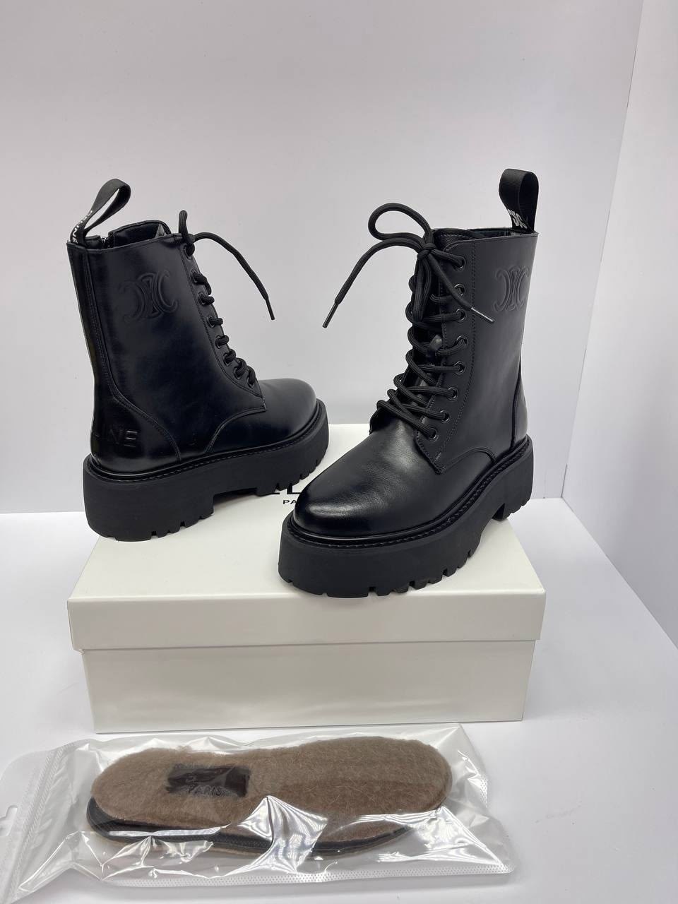 ботинки celine,ботинки женские celine,женские ботинки,,женские ботинки celine 2026 черные кожаные со шнурками