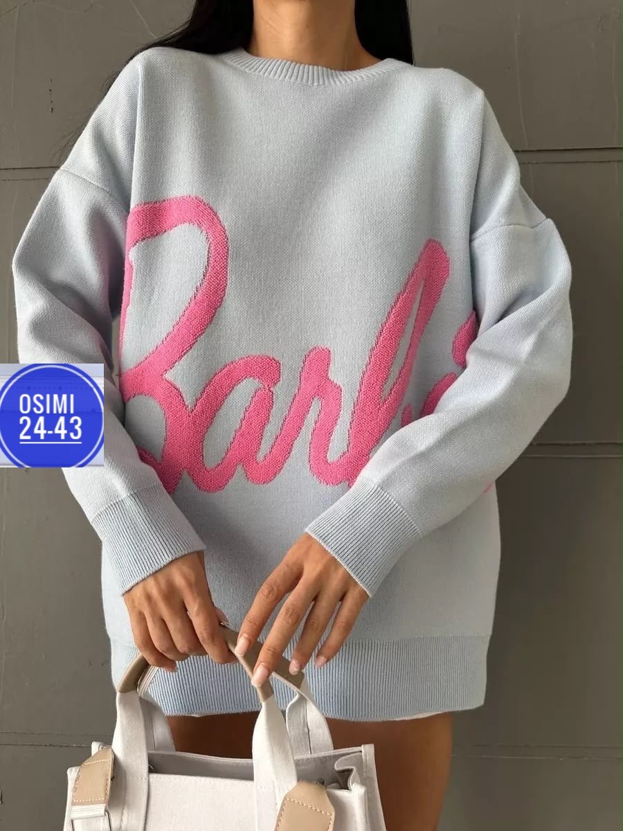 женская кофта,свитер оверсайз с надписью barbie,свитер кашемир,свитер барби оверсайз вязаный розовый,свитер женский