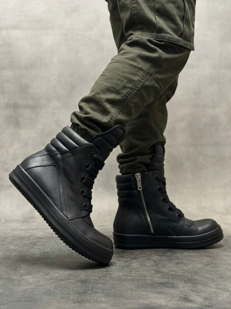 кожаные высокие кроссовки geobasket на шнуровке rick owens бежевый,высокие кроссовки rick owens geobasket high белый,,мужские высокие кроссовки,кроссовки rick owens